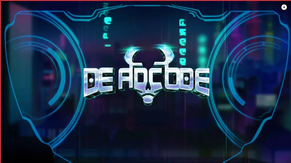 Interface futurista e distópica do slot Deadcode com elementos de código digital